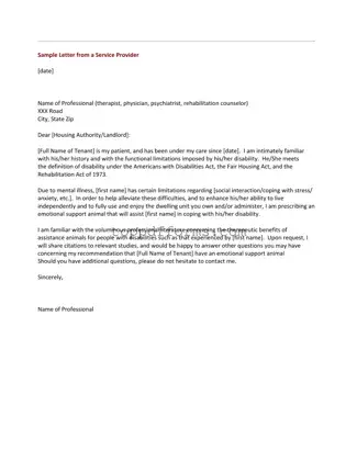 Free Emotional Support Animal Letter Form