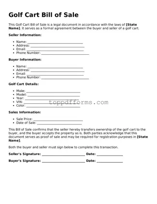 Free Golf Cart Bill of Sale Template