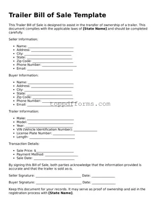 Free Trailer Bill of Sale Template