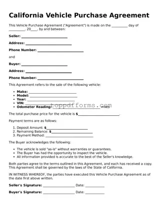 Vehicle Purchase Agreement Document for California State