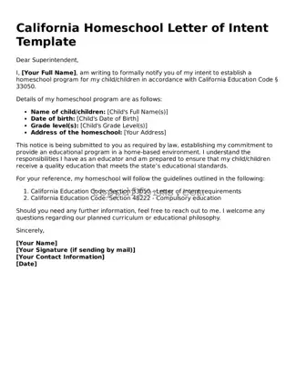 Homeschool Letter of Intent Document for California State