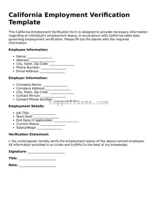 Employment Verification Document for California State