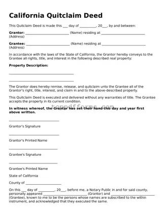 Quitclaim Deed Document for California State