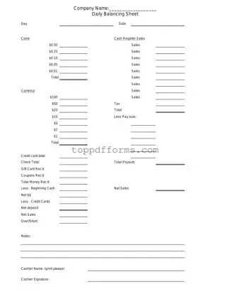 Free Cash Drawer Count Sheet Form