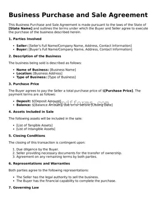 Free Business Purchase and Sale Agreement Template