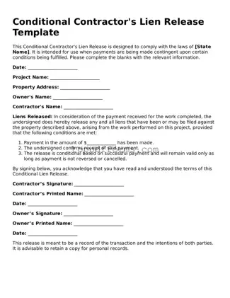 Free Conditional Contractor’s Lien Release Template