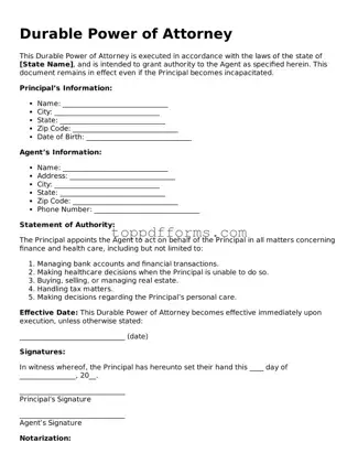 Free Durable Power of Attorney Template