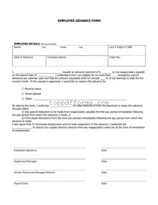 Free Employee Advance Form