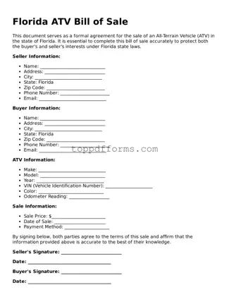 ATV Bill of Sale Document for Florida State