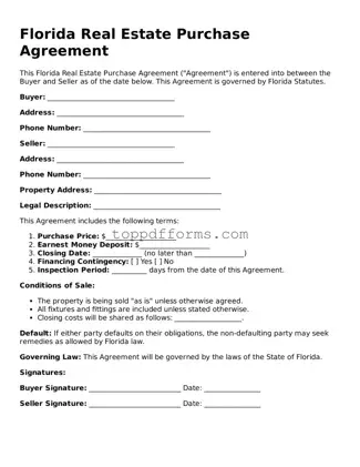 Real Estate Purchase Agreement Document for Florida State