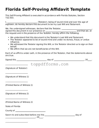 Self-Proving Affidavit Document for Florida State