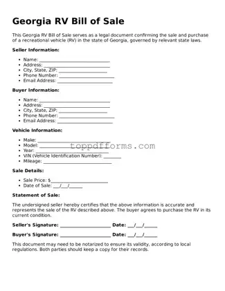 RV Bill of Sale Document for Georgia State
