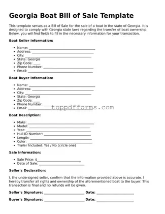 Boat Bill of Sale Document for Georgia State