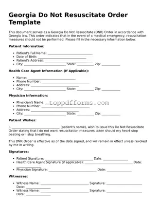 Do Not Resuscitate Order Document for Georgia State