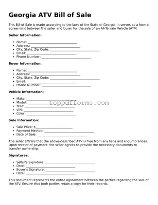 ATV Bill of Sale Document for Georgia State