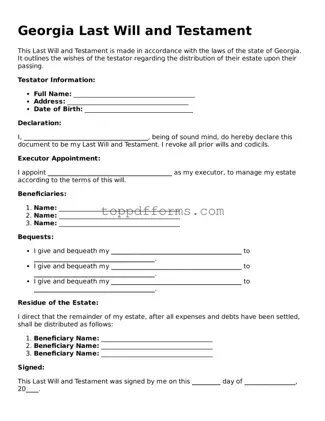 Last Will and Testament Document for Georgia State