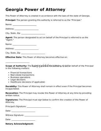 Power of Attorney Document for Georgia State