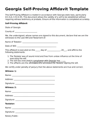 Self-Proving Affidavit Document for Georgia State