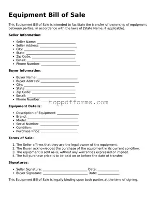 Free Equipment Bill of Sale Template
