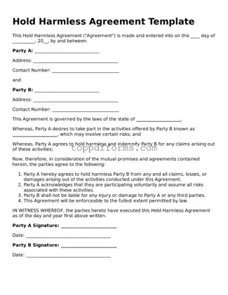 Free Hold Harmless Agreement Template