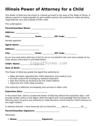 Power of Attorney for a Child Document for Illinois State