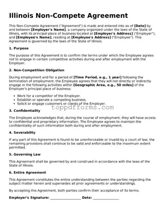 Non-compete Agreement Document for Illinois State