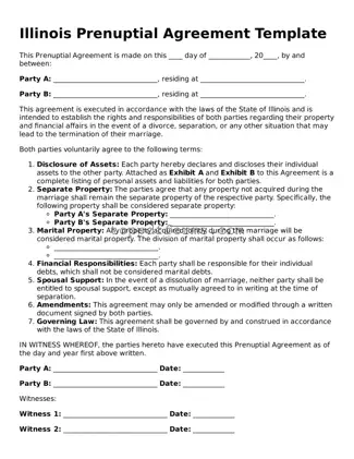 Prenuptial Agreement Document for Illinois State