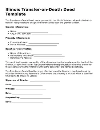 Transfer-on-Death Deed Document for Illinois State