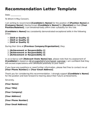 Free Recommendation Letter Template