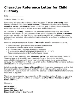 Free Character Reference Letter for Child Custody Template