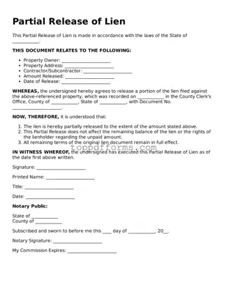 Free Partial Release of Lien Template