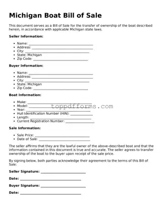 Boat Bill of Sale Document for Michigan State