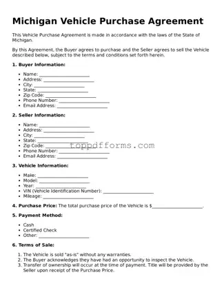 Vehicle Purchase Agreement Document for Michigan State