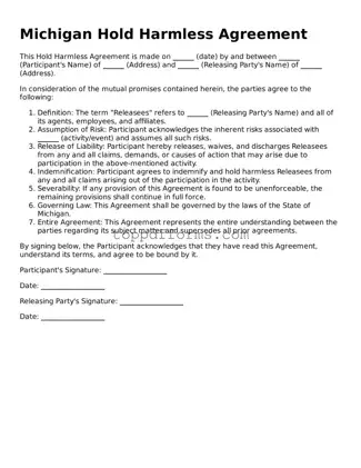 Hold Harmless Agreement Document for Michigan State