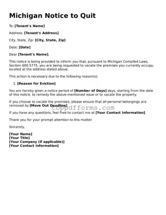 Notice to Quit Document for Michigan State