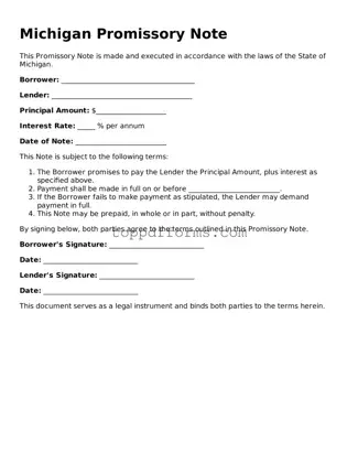 Promissory Note Document for Michigan State