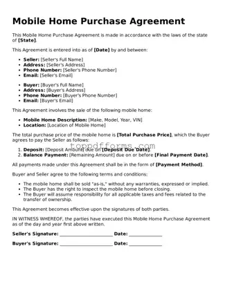 Free Mobile Home Purchase Agreement Template