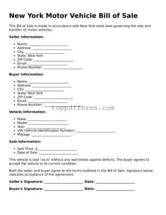 Motor Vehicle Bill of Sale Document for New York State