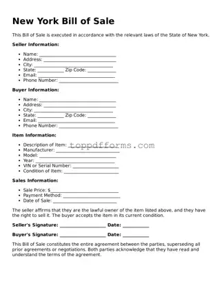 Bill of Sale Document for New York State