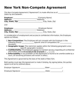 Non-compete Agreement Document for New York State