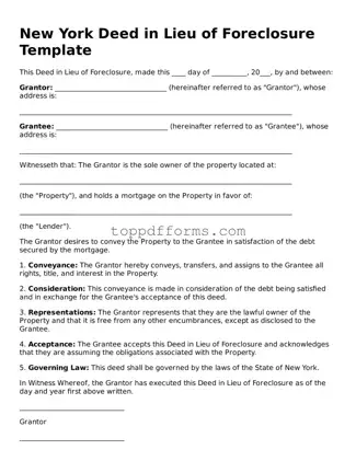 Deed in Lieu of Foreclosure Document for New York State