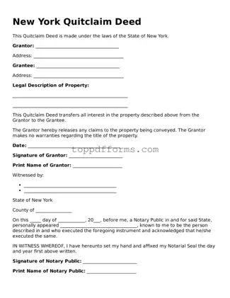 Quitclaim Deed Document for New York State