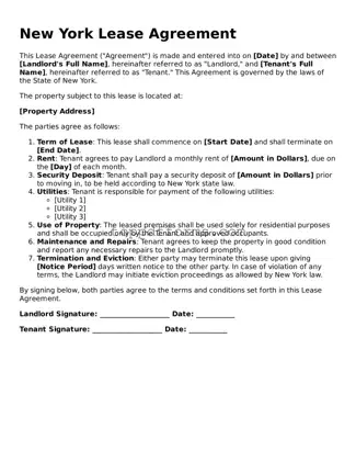 Lease Agreement Document for New York State