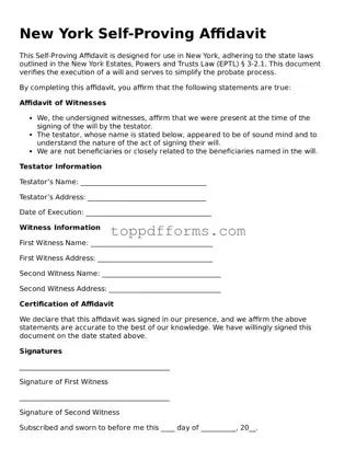 Self-Proving Affidavit Document for New York State