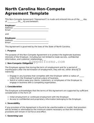 Non-compete Agreement Document for North Carolina State