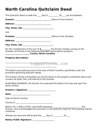 Quitclaim Deed Document for North Carolina State