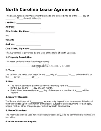 Lease Agreement Document for North Carolina State