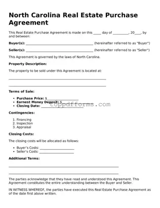 Real Estate Purchase Agreement Document for North Carolina State