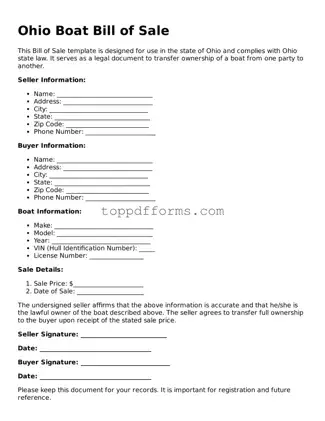 Boat Bill of Sale Document for Ohio State
