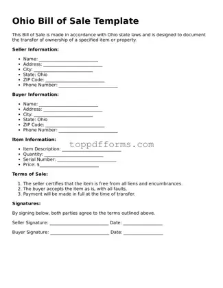 Bill of Sale Document for Ohio State